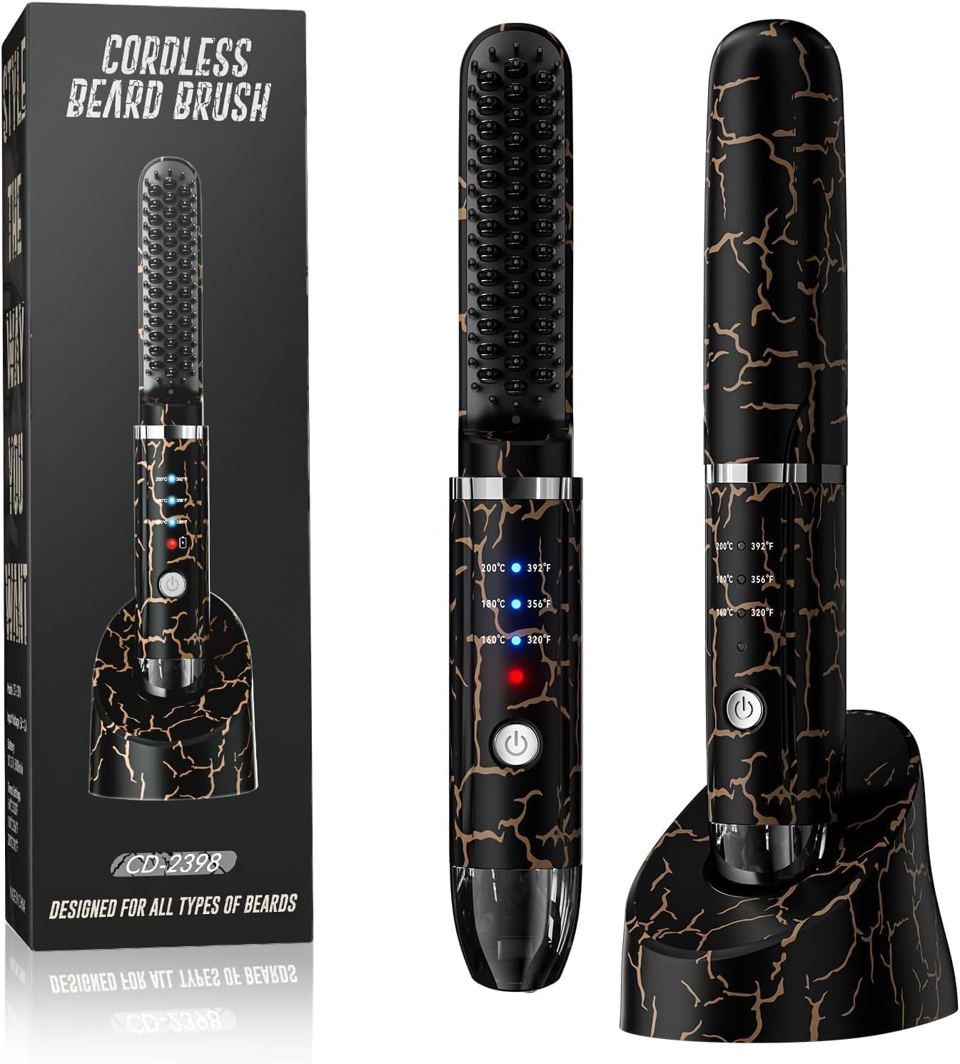 Beard Straightener for Men, Cordless Heated Beard Brush, Portable Beard Hot Combs, Ionic Mini Hair Straightener with 3 Temp Settings, Coarse Curly Hair Brush, Grooming Kit for Men