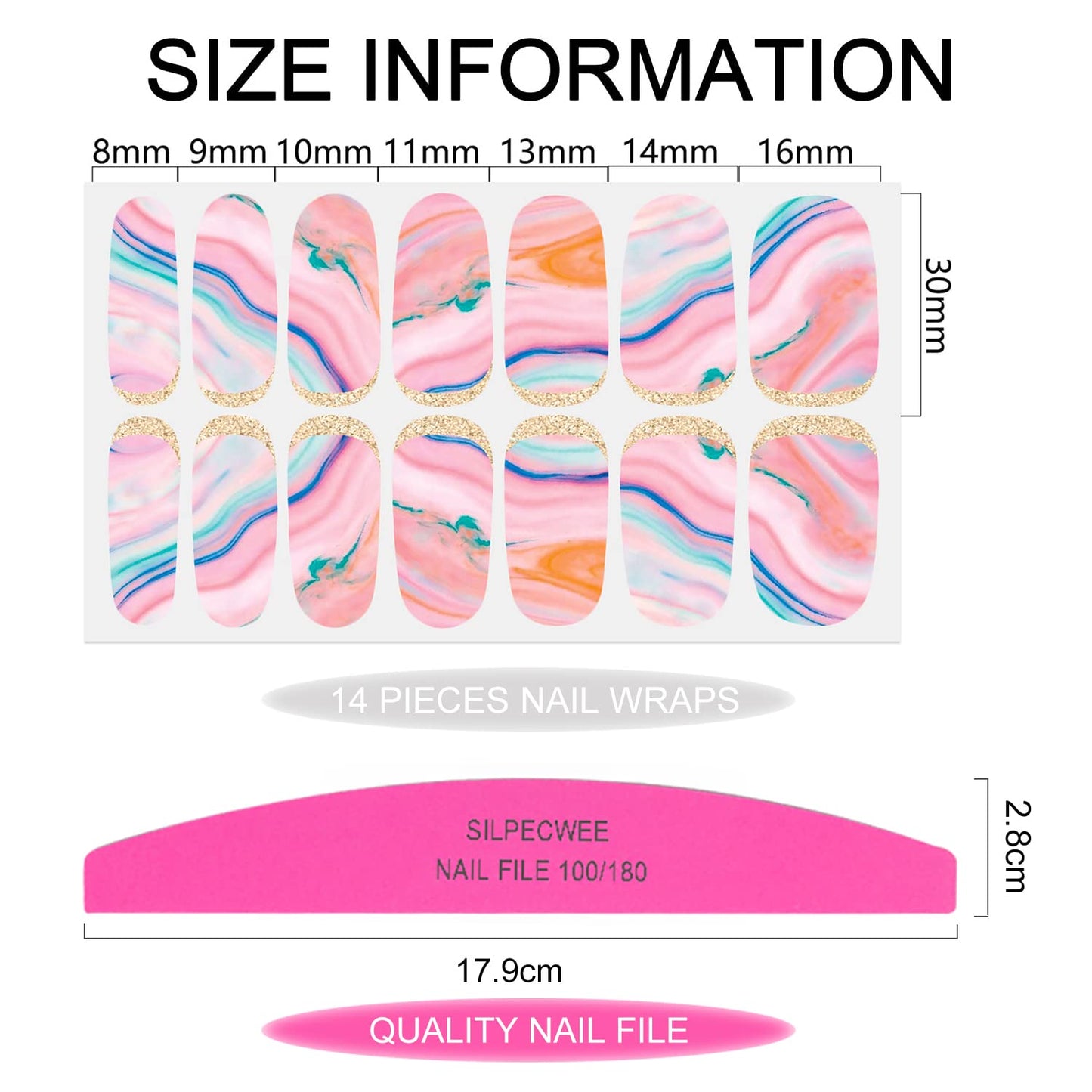 SILPECWEE 16 Sheets Nail Polish Stickers Full Nail Wraps Marble Nail Polish Strips Self Adhesive Gel Nail Strips Fingernails Sticker Nails for Women with 1pc File (Fancy Style)