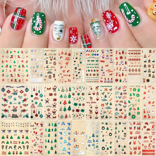 30 Sheets Christmas Nail Art Stickers 3D Self- Adhesive Pegatinas Uñas Snowman Snowflake Nail Decals White Red Christmas Nail Supplies for Women and Girls | alldaygood beauty