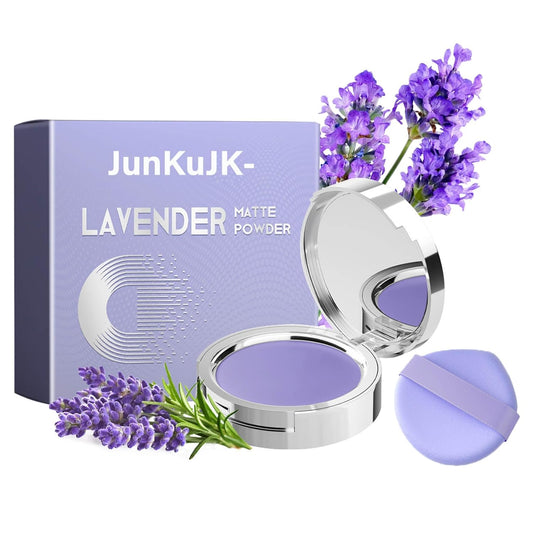 Lavender Matte Powder,Long Lasting Oil Control Lavender Setting Powder Makeup with Mini Powder Puff,Hydrating Travel Size Mini Setting Compact Powder for All Skin Types