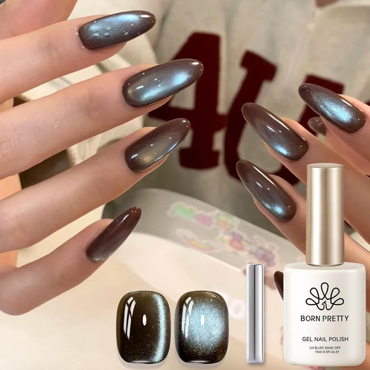 BORN PRETTY Cat Magnetic Eye Gel Nail Polish, Mint Chocolate Blue Glitter Cat Magnetic Gel Nail Polish Magnetic Nail Polish for Nail Art Manicure Salon DIY at Home 15ML | alldaygood beauty