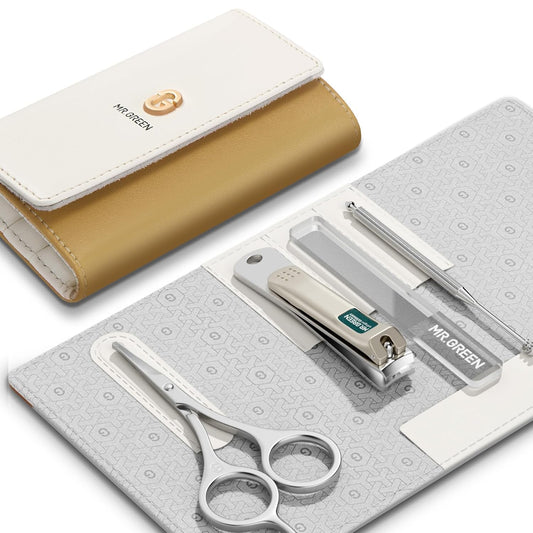 MR.GREEN Colorful Manicure Set Practical Pedicure Kits Nail Clippers Personal Care Tools Facial Hair Scissors with Fashion Case (Mr-6682 Light Yellow) | alldaygood beauty