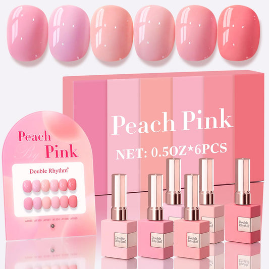 Double Rhythm 6 Pcs 15 ML Gel Polish Set Same Color Same Bottle Soak Off Gel Polish Kit Nail Art Manicure Salon DIY at Home for Women (Light Pale Peach Pink Orange Rose-T6-19) | alldaygood beauty