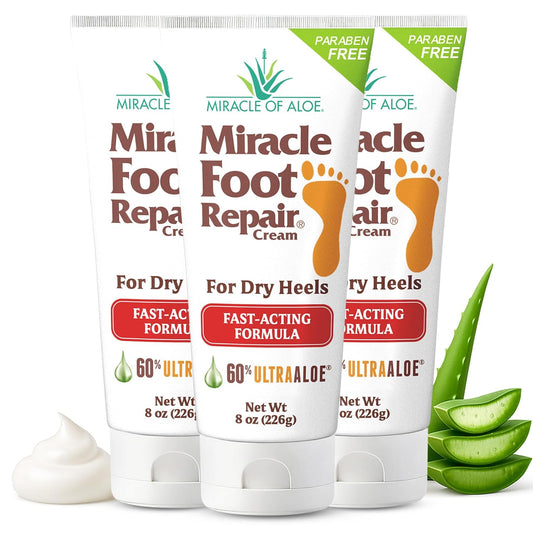 Miracle Foot Repair Cream (8 oz / 3-Pack) Repairs Dry Cracked Heels and Feet, 60% Pure UltraAloe Moisturizes, Softens, and Repairs | alldaygood beauty