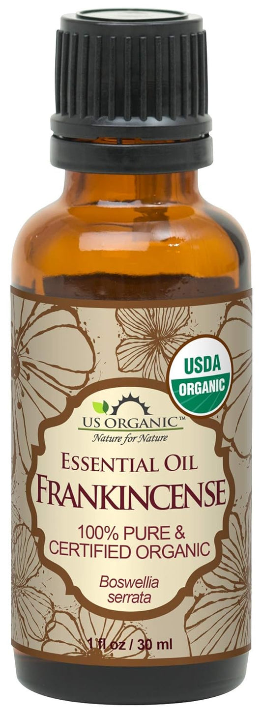US Organic 100% Pure Frankincense Essential Oil, USDA Certified Organic, Steam Distilled, Boswellia serrata, Sourced from India, Topically or in Diffuser, Perfect for Aging Skin (30 ml) | alldaygood beauty