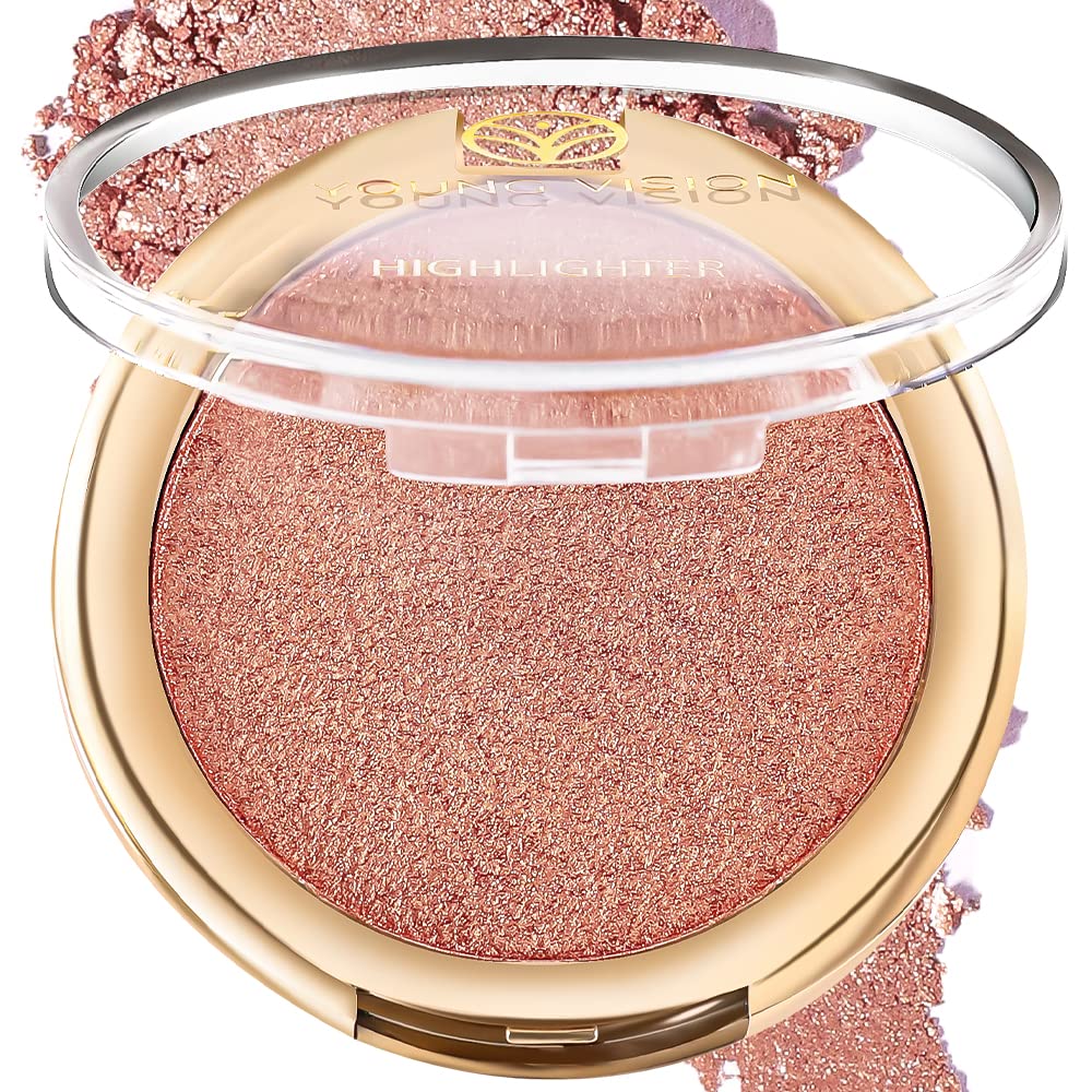 YOUNG VISION Pressed Powder Highlighter, Baked Natural Glow Contour Powder & Face Highligher, Cruelty-Free, Shimmer Highlighting Makeup for Face, Eye, Eyeshadow, Body, Skin (Cinnamon)