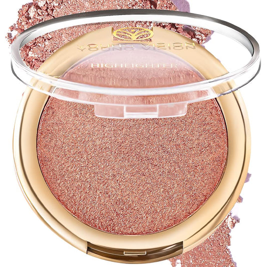 YOUNG VISION Pressed Powder Highlighter, Baked Natural Glow Contour Powder & Face Highligher, Cruelty-Free, Shimmer Highlighting Makeup for Face, Eye, Eyeshadow, Body, Skin (Cinnamon) | alldaygood beauty