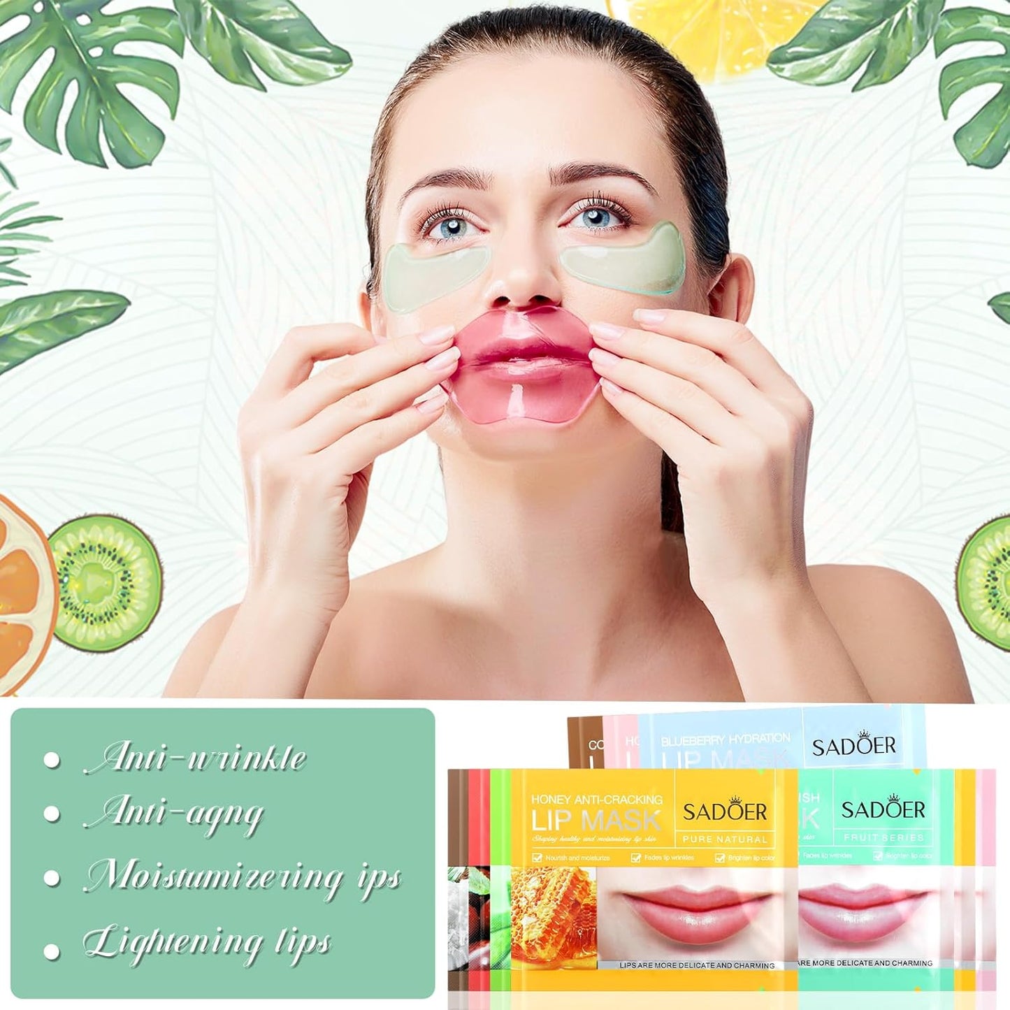 60 Pcs Moisturizing Lip Mask Eye Pads Lip Eyes Care Pads Mask Multi Pack Lip and Under Eye Patches for Puffy Eyes Spa Moisturizing Skincare Eye Lip Treatment (Lip)