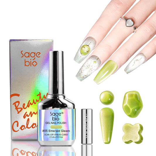 High-Density Cat Eye Gel Nail Polish with Magnet Stick, 15ml Dopamine Color Palette, Magnetic Effect Gel for DIY Manicure, Multiple Color Options - Emerald Gleam | alldaygood beauty