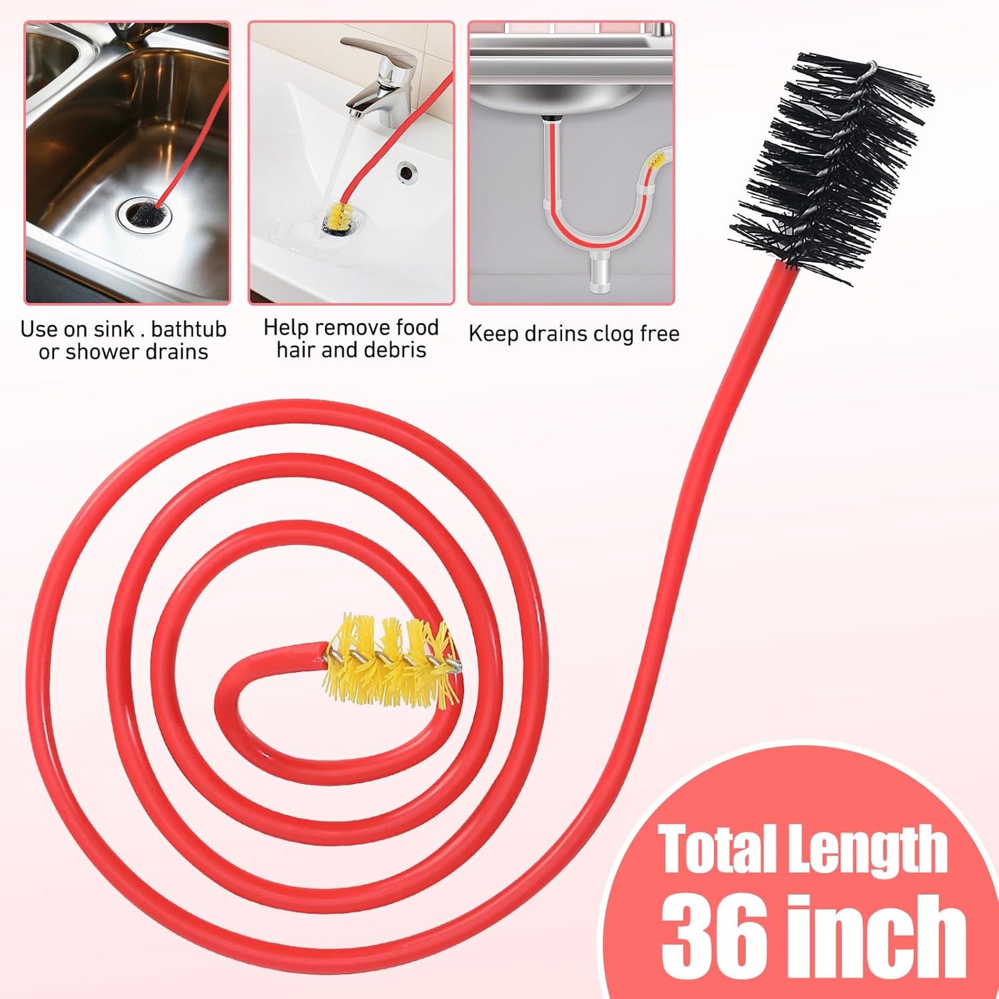 Flexible Pipe Cleaner, Clog Remover for Sink, Household Sewer Hair Brush, Long Drain Brush with Flexible Feeding Tube - 13pcs