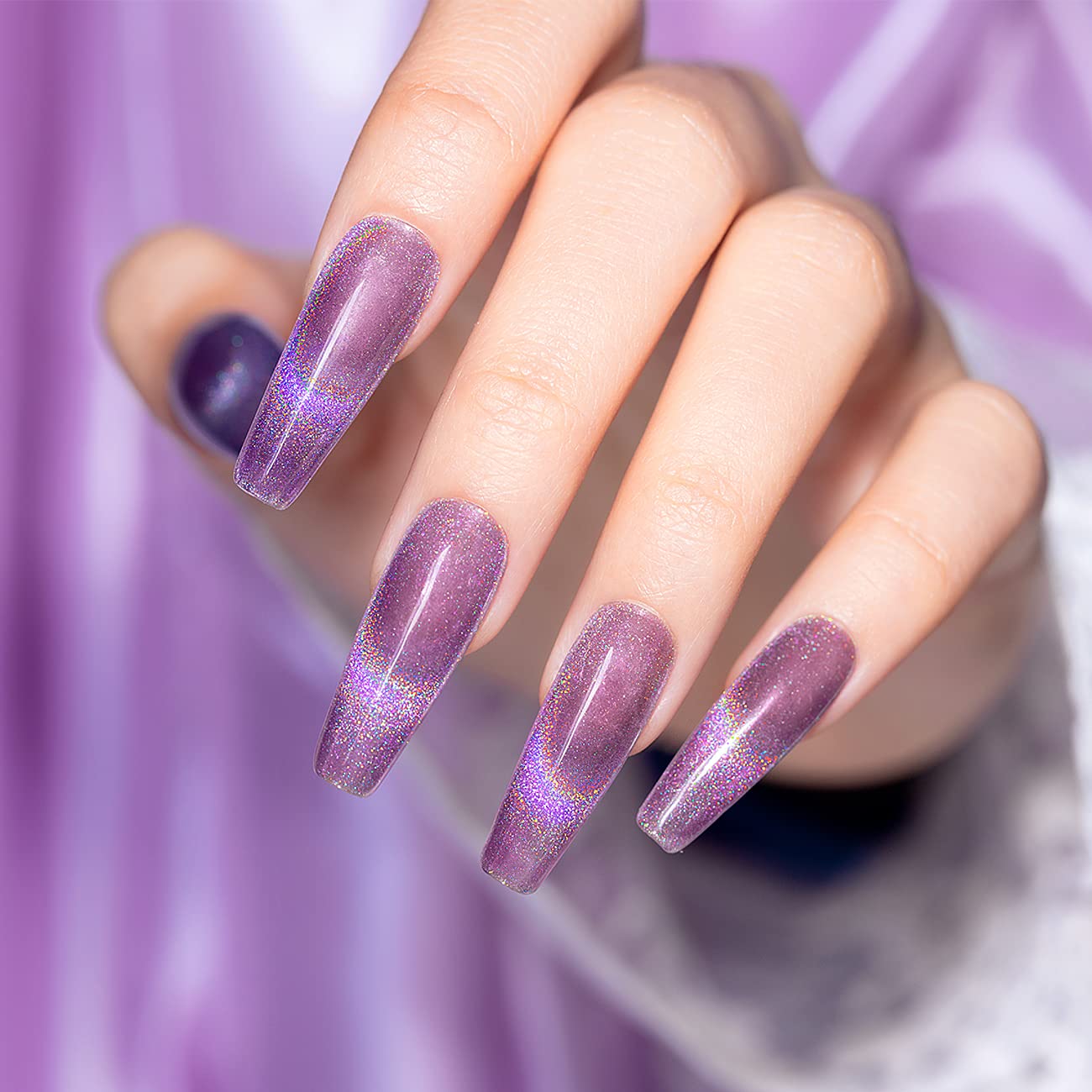 RARJSM Cat Eye Gel Nail Polish, Galaxy Chameleon Magnetic Gel Violet Purple Holographic Glitter Gelpolish Soak Off UV LED DIY Manicure Art for Salon Designs and Home DIY 7.5ML/0.26fl oz