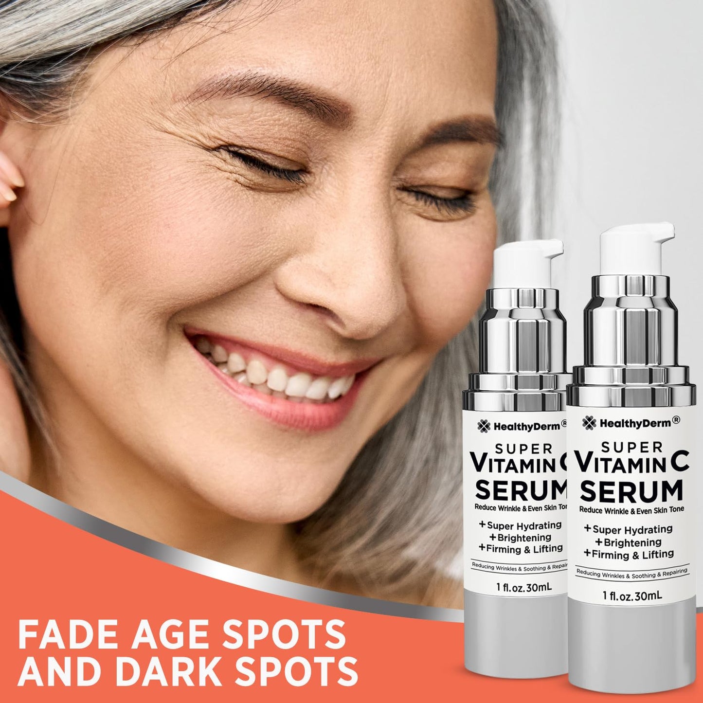 Super Vitamin C Serum for Women Over 70: Niacinamide, Vitamin C, Hyaluronic Acid, Peptides, Vitamin E, Caffeine, Bakuchiol, Hydrating, Lifting, Wrinkle & Age Spots Reduction Pack of 2