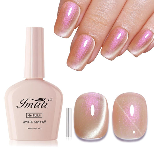 Imtiti Aurora Cat Eye Gel Polish, Pearl Nude Pink Holographic Glitter Magnetic UV Soak Off Gel Nail Polish (0.34 Fl Oz-995) | alldaygood beauty
