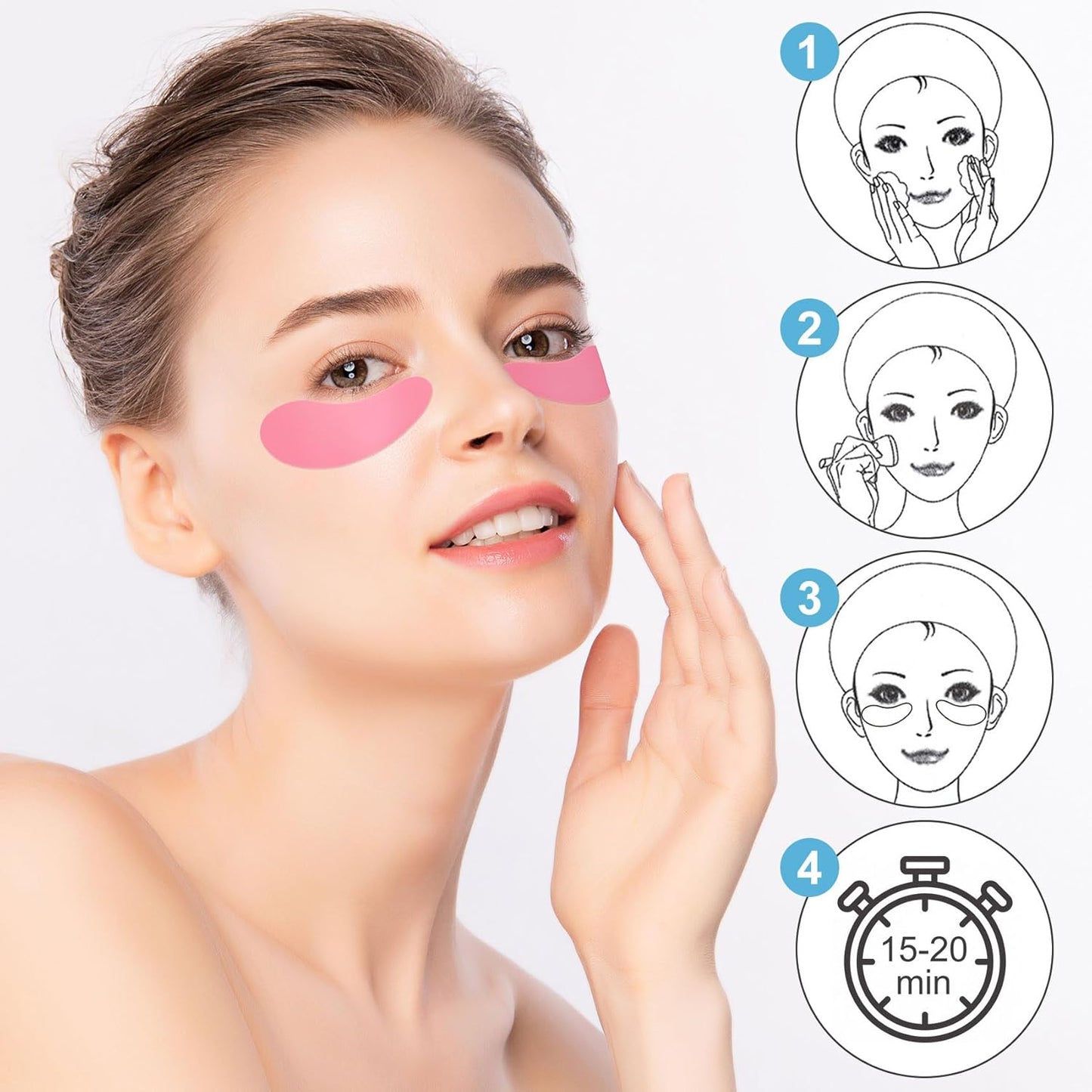Under Eye Patches 2 Pairs, Silicone Reusable Eye Patches, Under Eye Mask for Skin Care Effect to Reduce Wrinkles and Fine Lines (Pink)
