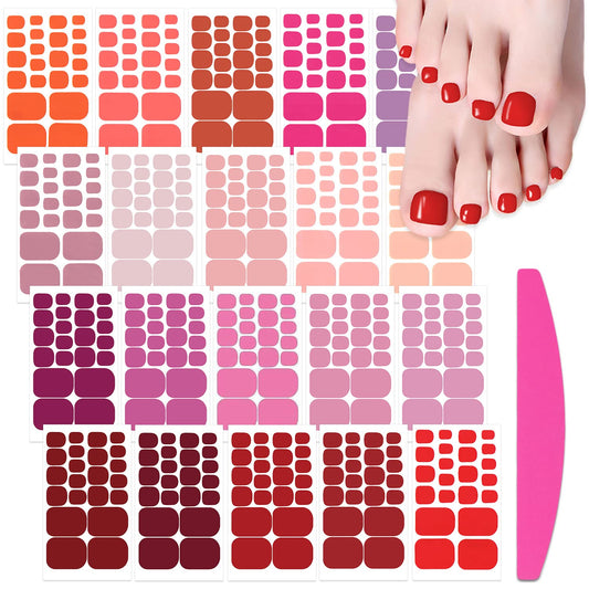 SILPECWEE Toe Nail Stickers Full Nail Wraps Red Solid Color Toenail Polish Strips for Women Self Adhesive Toe Stickers Polish Gel Toenails Stickers with 1pc Nail File (20 Sheets) | alldaygood beauty