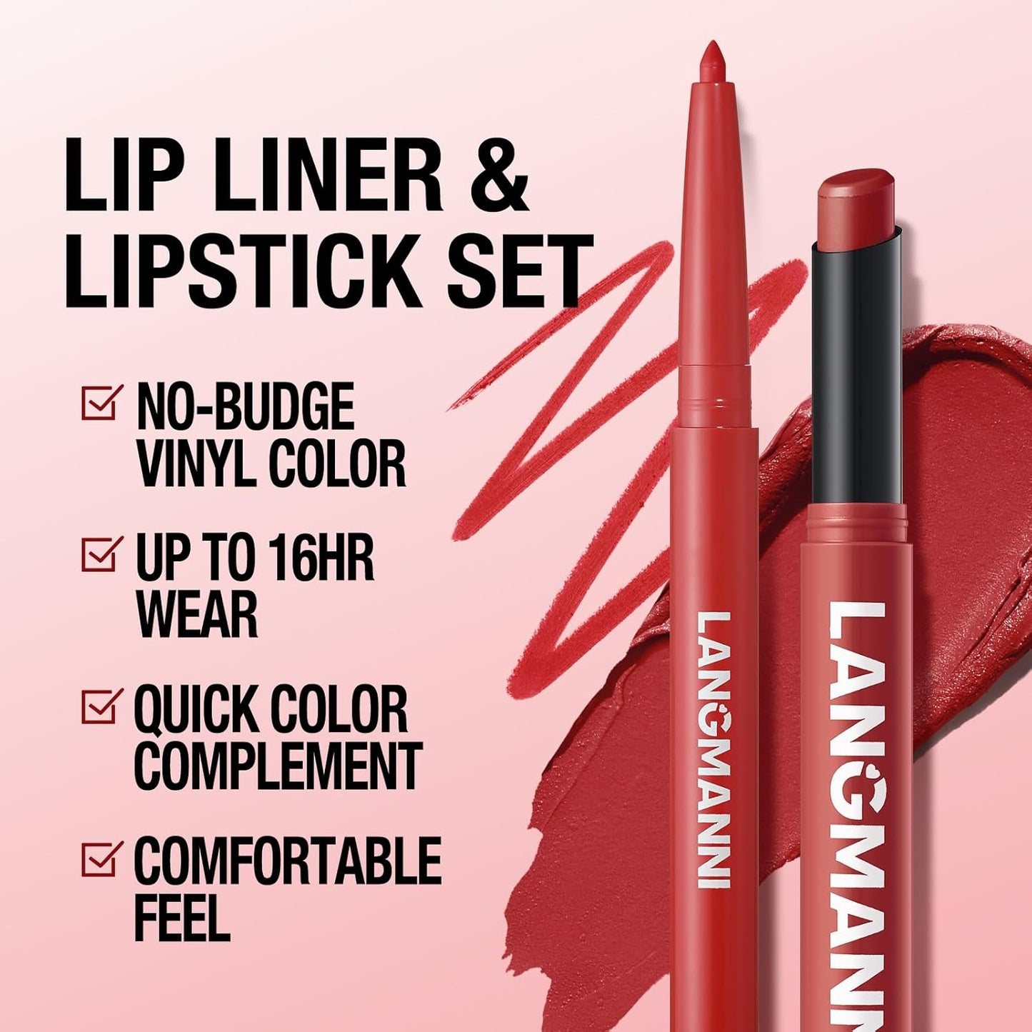 Jolilab 4Pcs Lip Set: 2 Colors Lip Liner+2 Colors Lipstick, Matte/Creamy,Smooth Creamy Texture,Long-Lasting,Bold/Nude Shades for Daily/Party, Vegan, Gift for Makeup Lovers.(#05+06)