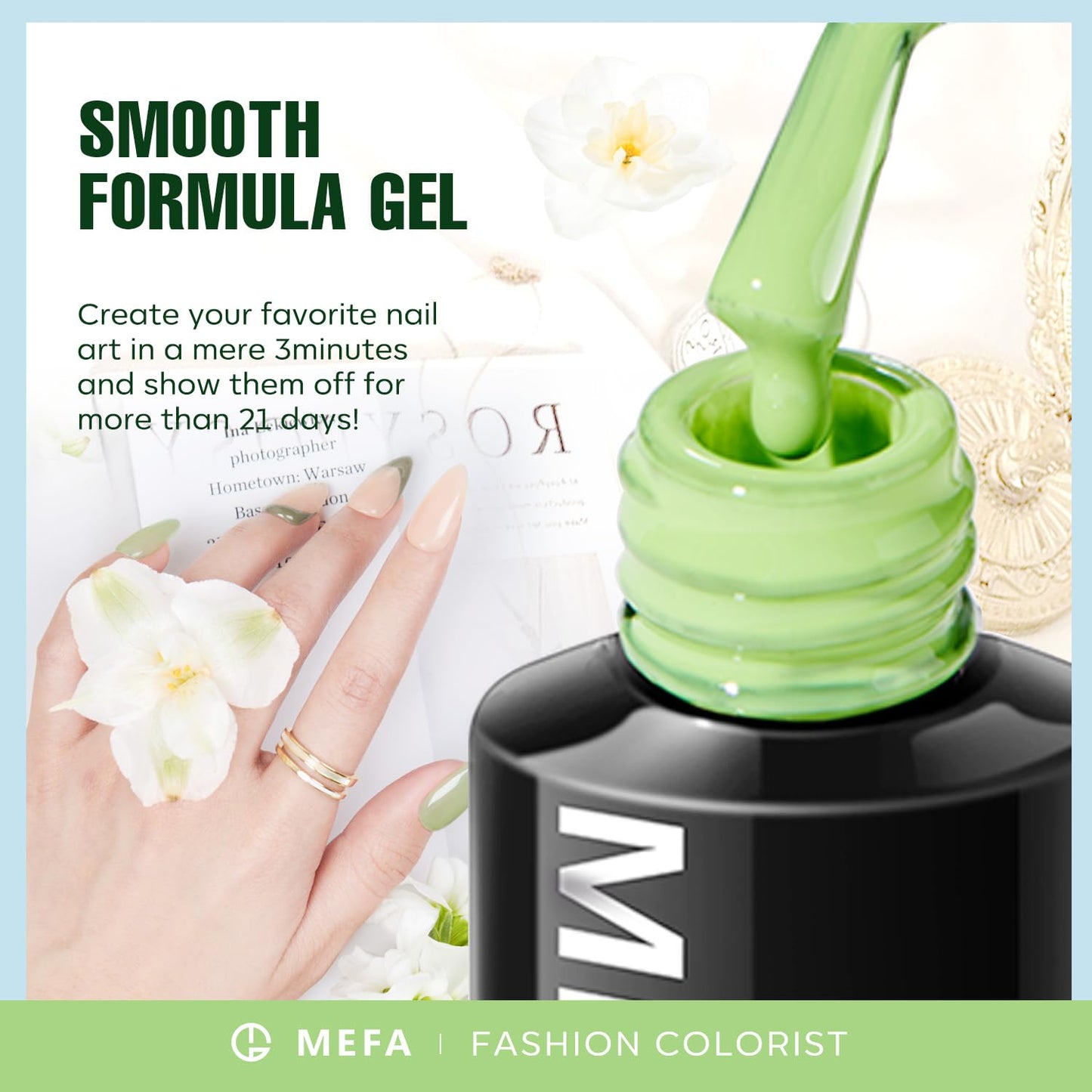 MEFA Green Gel Nail Polish Set 6 Colors, Sage Green Mist Blue Light Grey Dark Olive Shades Earth Tone Gel Polish Matcha Avocado Soak Off Nail Art Design Home Manicure Kit Gifts St. Patrick's Day