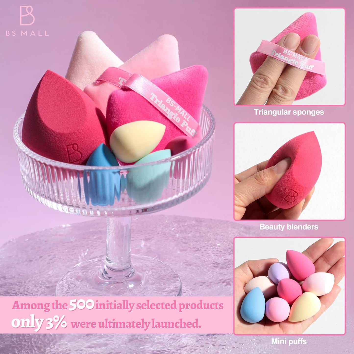 BS-MALL Professional Makeup Sponges Triangle Puff 49 Pcs- Pro V3.0 Cloud Technology Makeup Sponge Material Flawlessflow Mini Sponge Set & Triangle Puff With Waterproof Travel Silicone Bag Gift Set