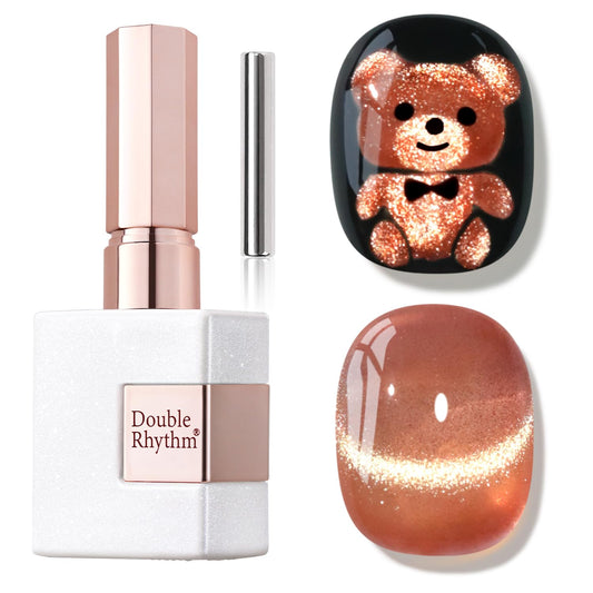 Double Rhythm 15ML Ice Glass Cat Eye Gel Polish with Magnet Holographic Glitter Shimmer Translucent Sheer Color Salon Soak Off Magnetic Nail at Home (Pink Gold-MC1122) | alldaygood beauty