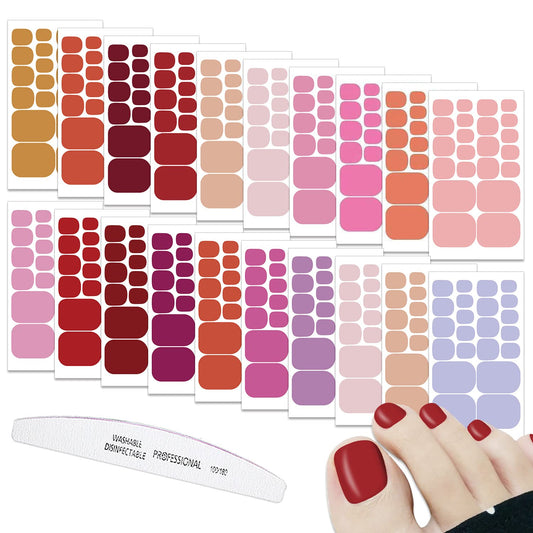 Wokoto 20 Sheet Red, Pink, Purple Toe Nail Polish Strips - Self-Adhesive Gel Nail Stickers & Solid Color Nail Wraps for Toenails | alldaygood beauty