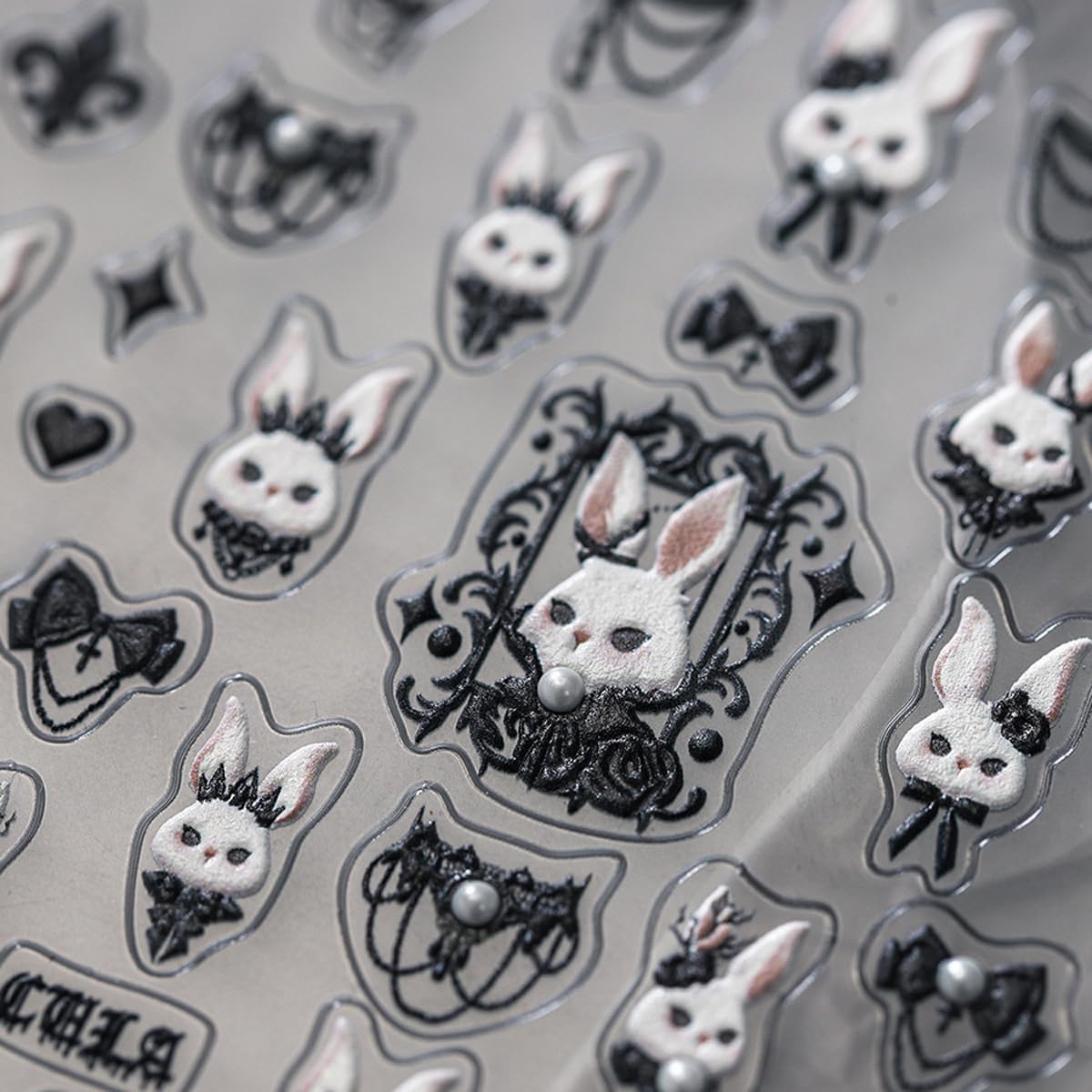 5D Embossed Bunny Nail Stickers Lovely Rabbit Nail Art White Black Nail Decals Cute Stickers for Nails Designs Self Adhesive Nail Art Supplies & Decorations for Women Girls 1 Sheet