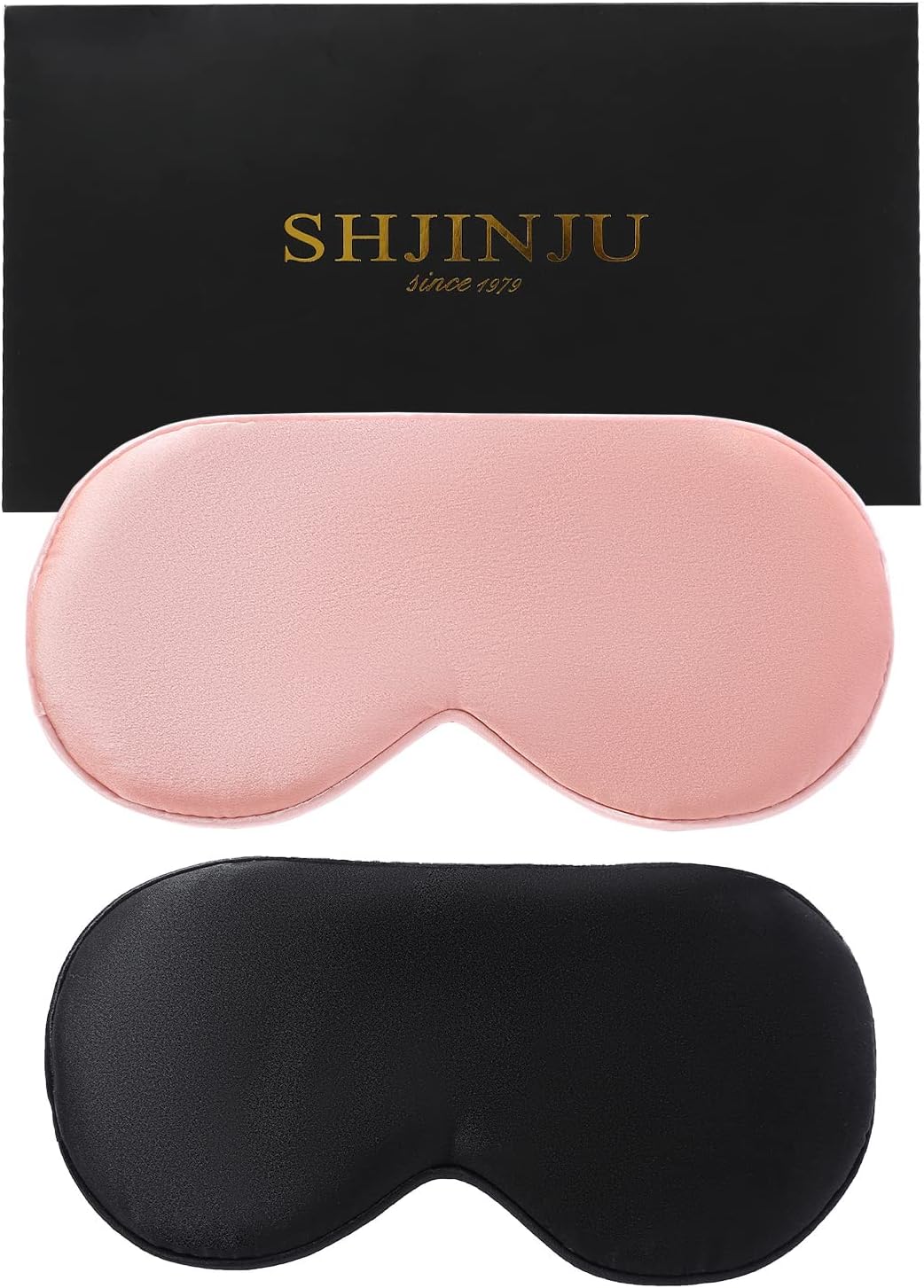 2-Pack 100% Real Natural Silk Eye Mask, Silk Sleeping Mask, Shade Puffy Eye Gift with Adjustable Straps, Sleep Eye Mask, SHJINJU Eye Mask Shade (Black and Leather Powder)