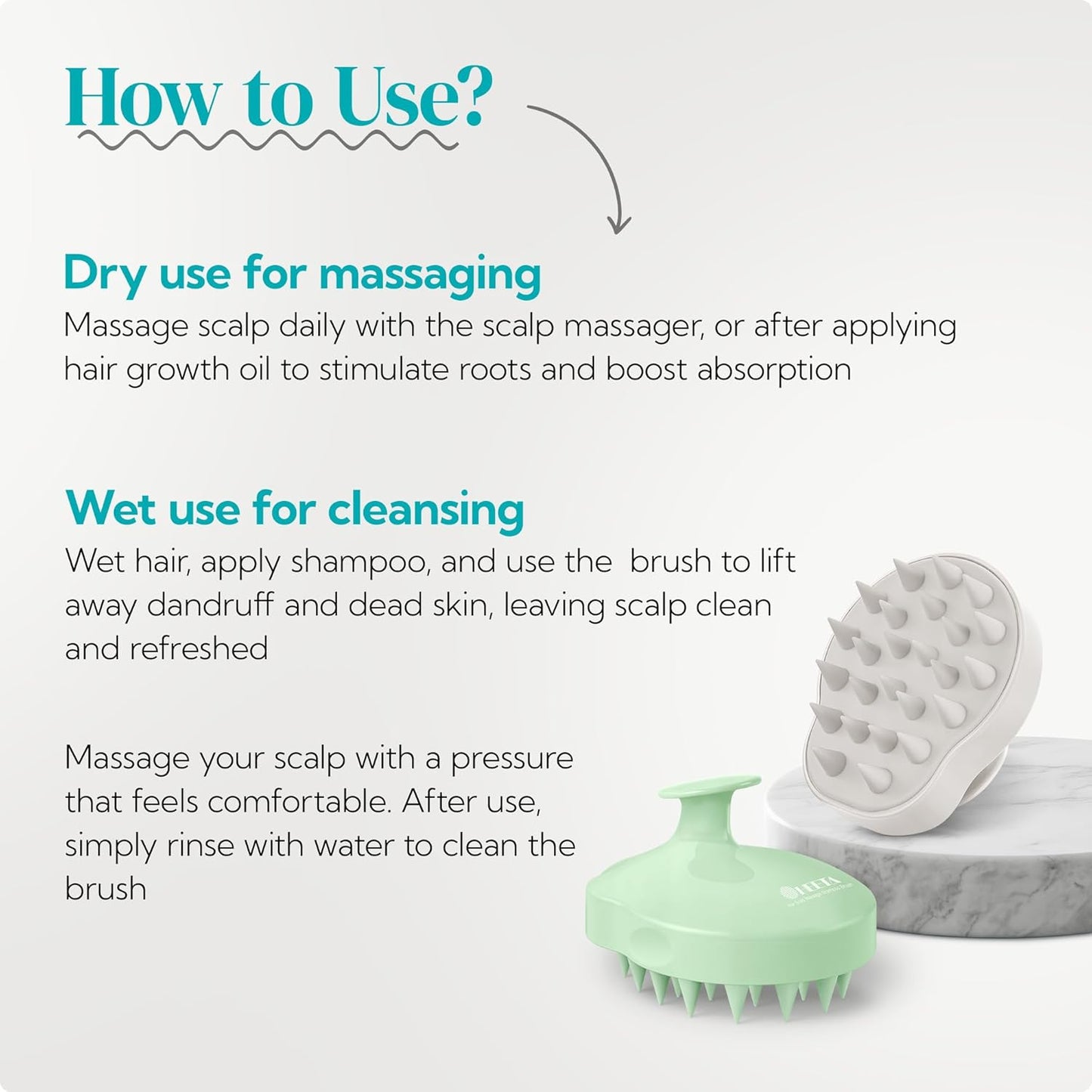 HEETA Scalp Massager Shampoo Brush 2 Pack, Soft Silicone Bristles to Remove Dandruff, Waterproof Scrubber for Wet Dry Hair, Suitable for Men & Women (Light Beige&Green)