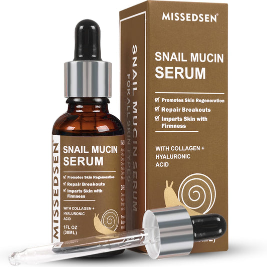 Snail Mucin Serum for Face with Collagen & Hyaluronic Acid,Smoothes Wrinkles,Improves Elasticity,Firms Skin 1 Oz Daily Use