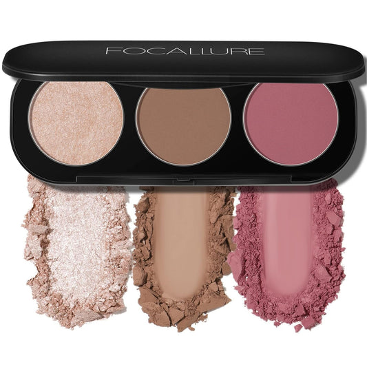 FOCALLURE Blush and Highlighter Palette,3 in 1 Contour Palette,Cruelty-Free Matte Bronzer Powder,Shimmer Illuminator Highlighters for a Glowing Look,#10 | alldaygood beauty
