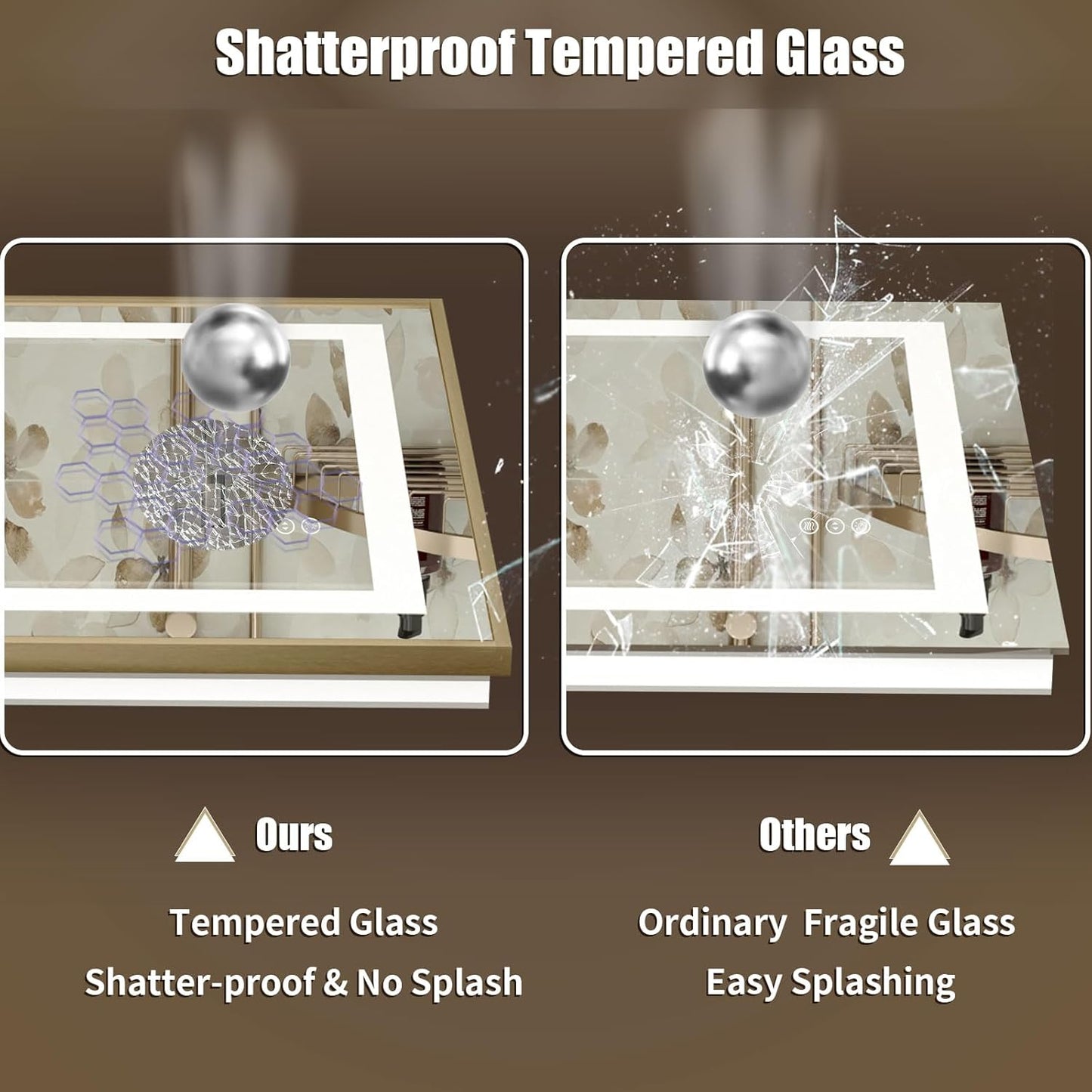 OKPAL 24x30 Gold LED Bathroom Mirror with Lights, Frontlit & Backlit Metal Framed Mirror, Lighted Bathroom Vanity Mirror, Anti-Fog, Dimmable 3 Colors, Shatterproof, Horizontal/Vertical