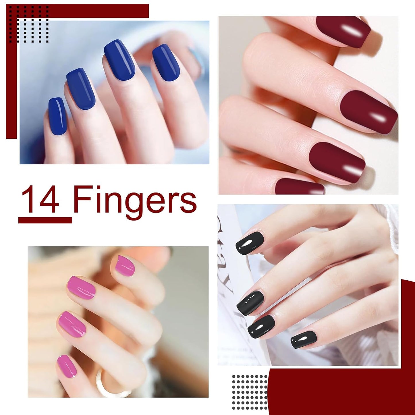 SILPECWEE Gel Nail Stickers (16 Sheets, Dark Solid Color), Full Nail Wraps for Women Self Adhesive Nail Polish Strips Gel Strips Fingernail Stickers Manicure Decoration with File