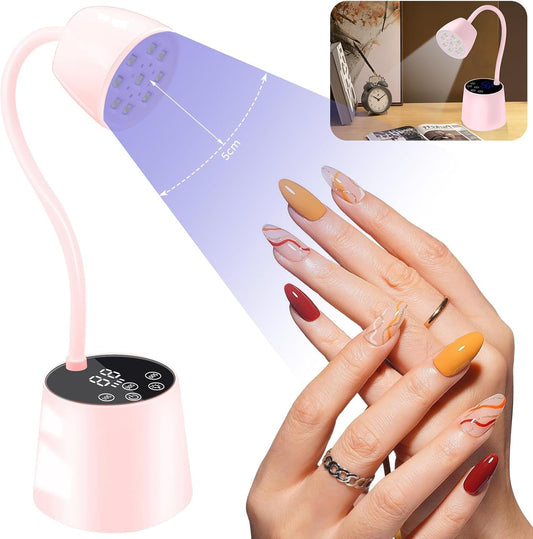 UV LED Nail Lamp - Gooseneck UV Light for Gel Nails Cordless USB 27W Nail Dryer 2 in 1 Gel Lamp and Desk Lamp with 4 Times & Auto Sensor Professional Fast Flash Curing Polish Nail Art(Pink) | alldaygood beauty