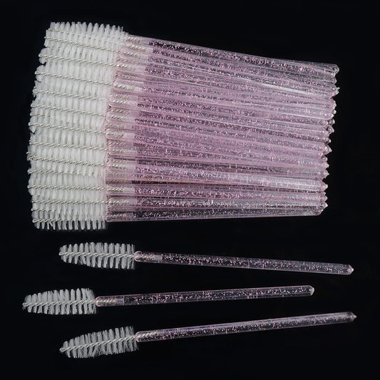 300PCS Disposable Mascara Wands Spoolie Brush Crystal Eyebrow Brushes Eyelash Extension Applicator Makeup Kits.myaokue-up(Pink/White)