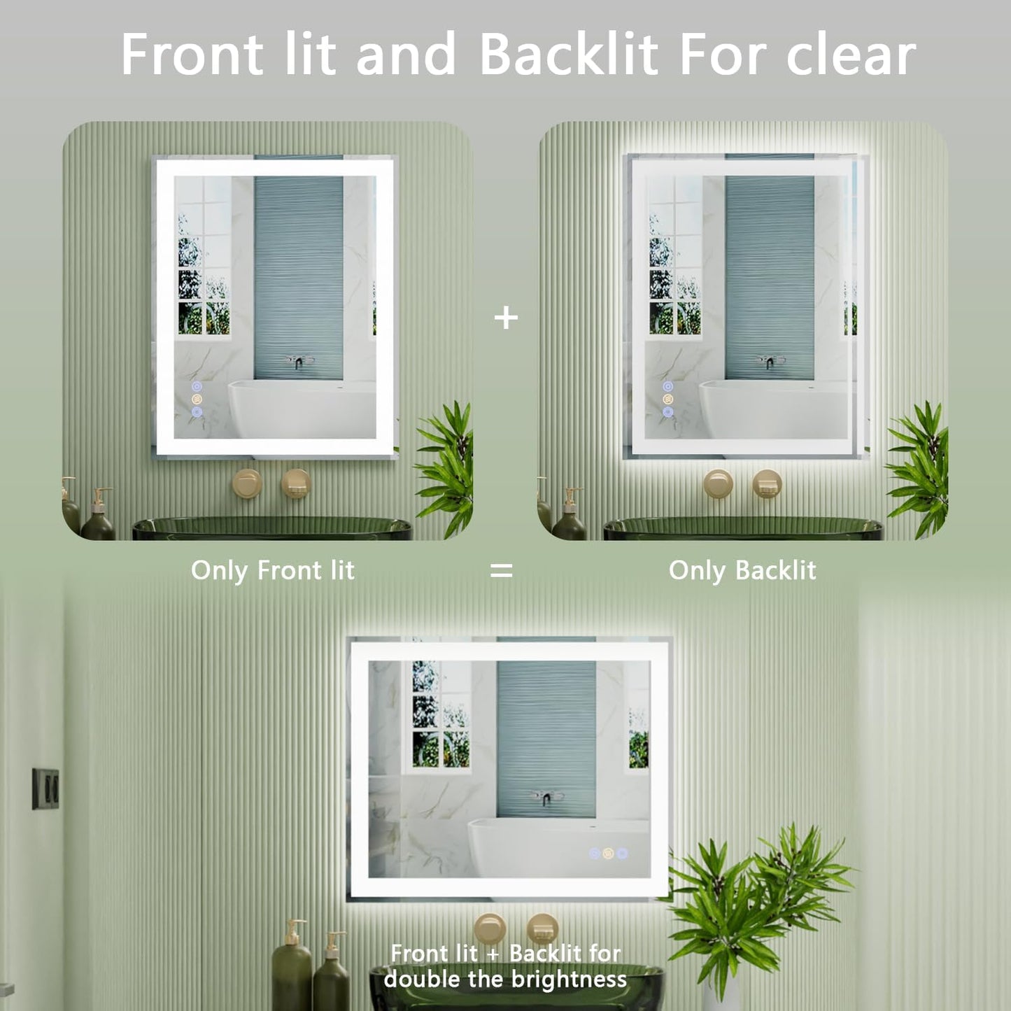 30"x 36" LED Bathroom Mirror with Front and Backlit, 3 Colors Wall Vanity Mirror with Lights, Controlled Separately LED Smart Mirror for Bathroom, Anti-Fog, Stepless Dimmable, Memory(UL ETL)