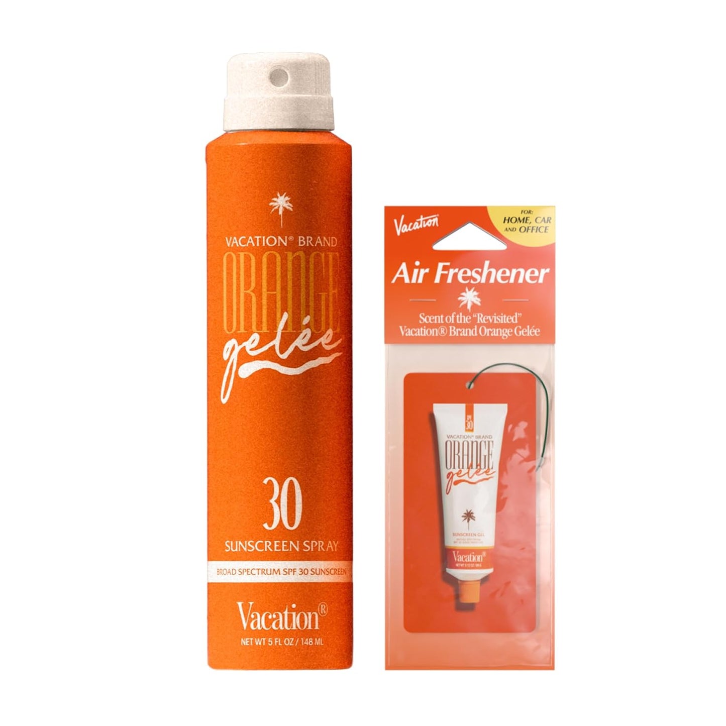 Vacation Orange Gelée SPF 30 Sunscreen Spray Oil & Air Freshener Bundle, Tanning Oil with SPF, Suntan Lotion Spray, Transparent on All Skin Tones, Dermatologist-Tested, Vegan, 5 Fl. Oz.
