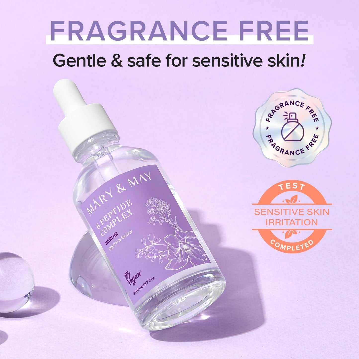 Mary&May 6 Peptide Complex Serum - Korean Anti-Aging Face Treatment for Wrinkle Reduction, Skin Firmness & Hydration, EWG Verified, Fragrance Free, 2.71 fl.oz.