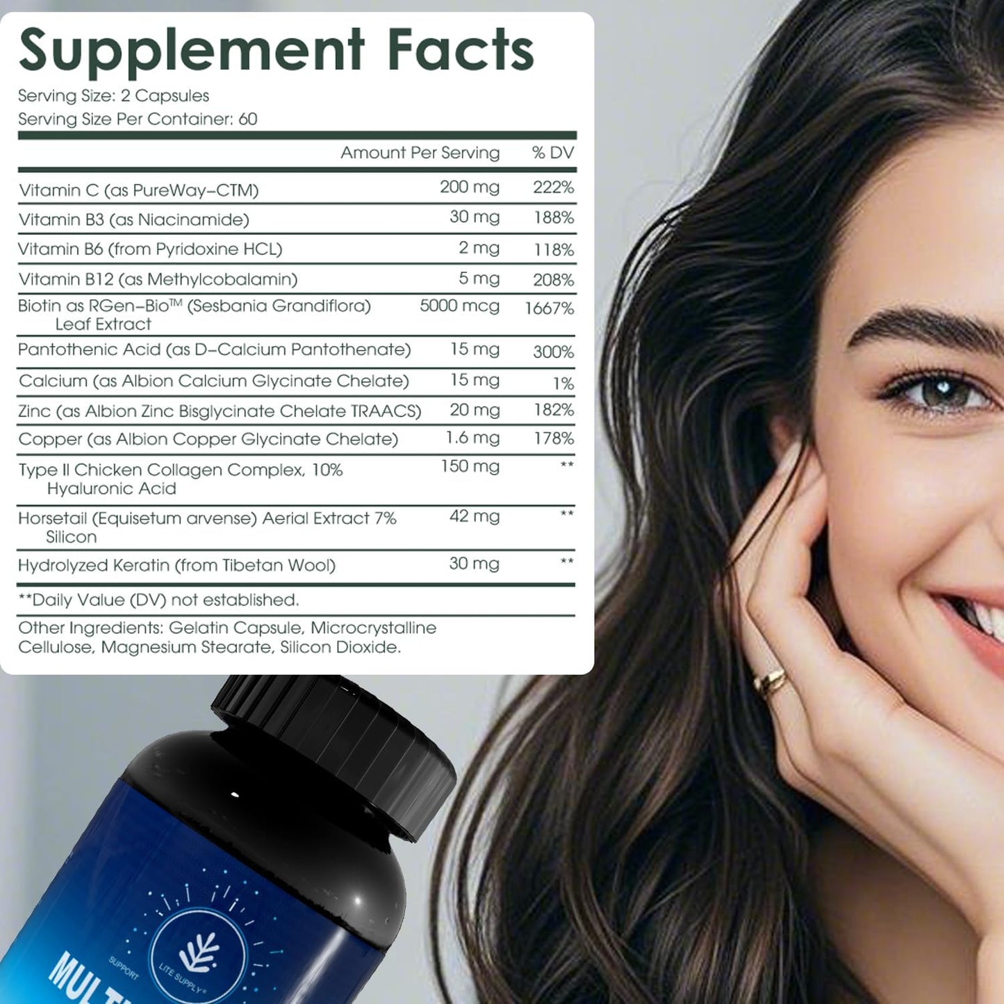 Hair Growth Vitamins for Women & Men, 120 Hair Growth Capsules, Natural Hair Thickening Products for w/Biotin 5000mcg, Collagen & Zinc - Hair Supplement, Regrowth Hair Vitamins