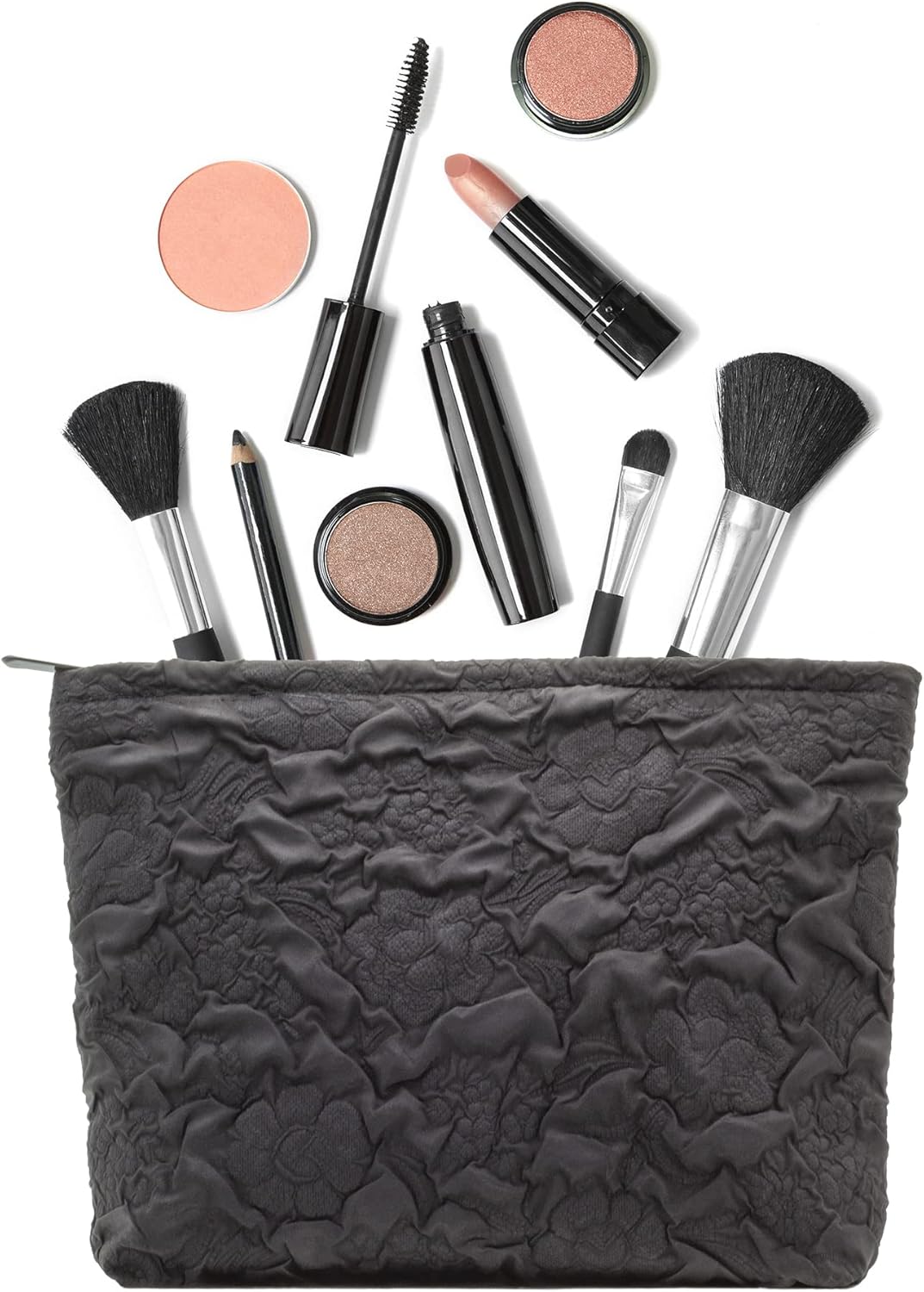 Makeup Bags for Purse Zipper Cosmetic Pouch Large Travel Canvas Make Up Organizer Tool Pouch for Women and Girls,Flower Black