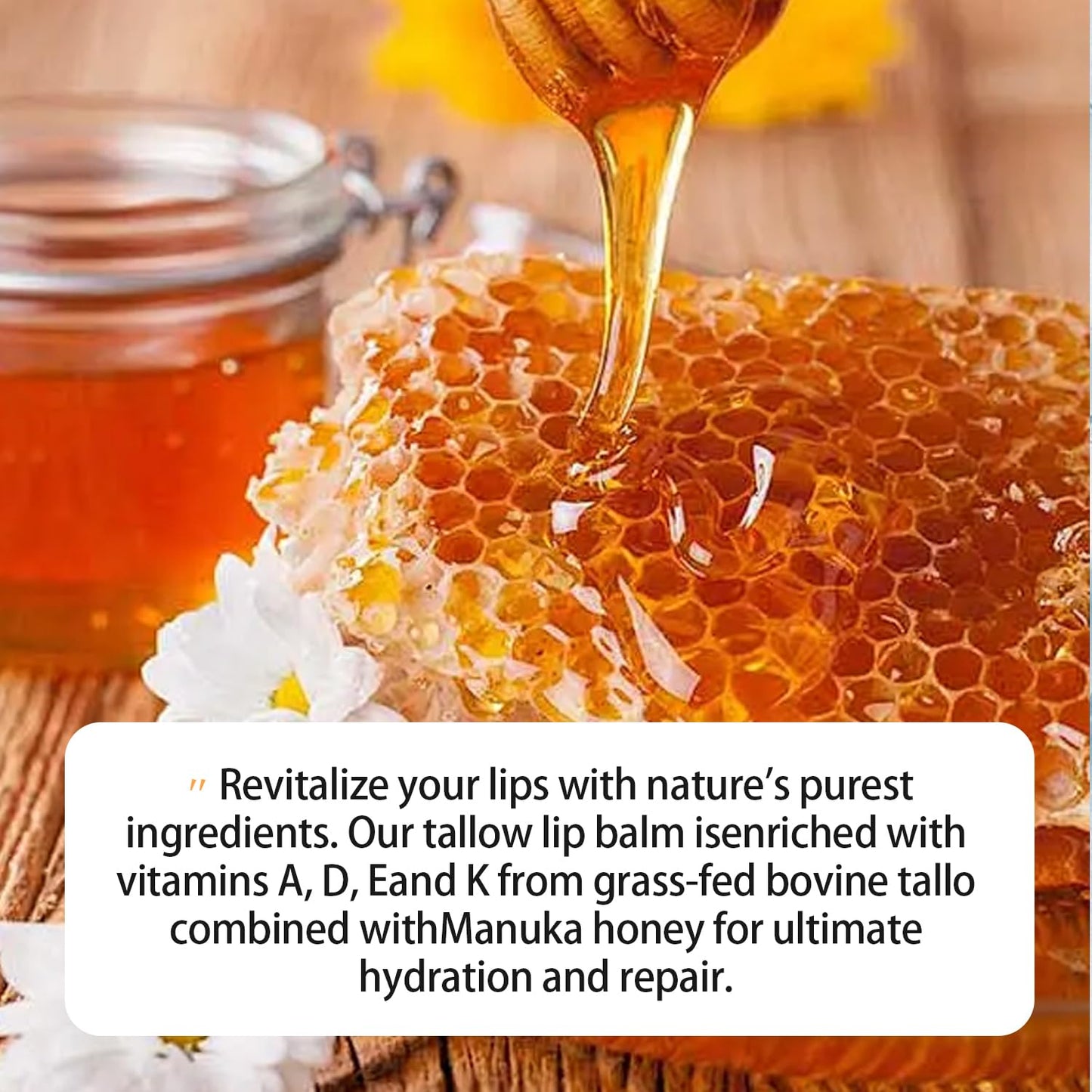 Tallow Lip Balm With Grass-Fed Beef Tallow & Manuka Honey Long-Lasting Moisturizing Lip For Cracked and Dull Lip, Natural Balm 5g/0.17oz