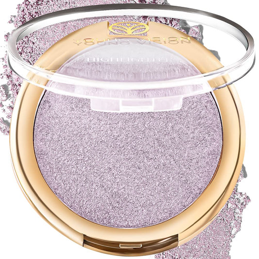 YOUNG VISION Pressed Powder Highlighter, Baked Natural Glow Contour Powder & Face Highlighter, Cruelty Free, Shimmer Highlighting Makeup for Face, Eye, Eyeshadow, Body, Skin (Purple) | alldaygood beauty