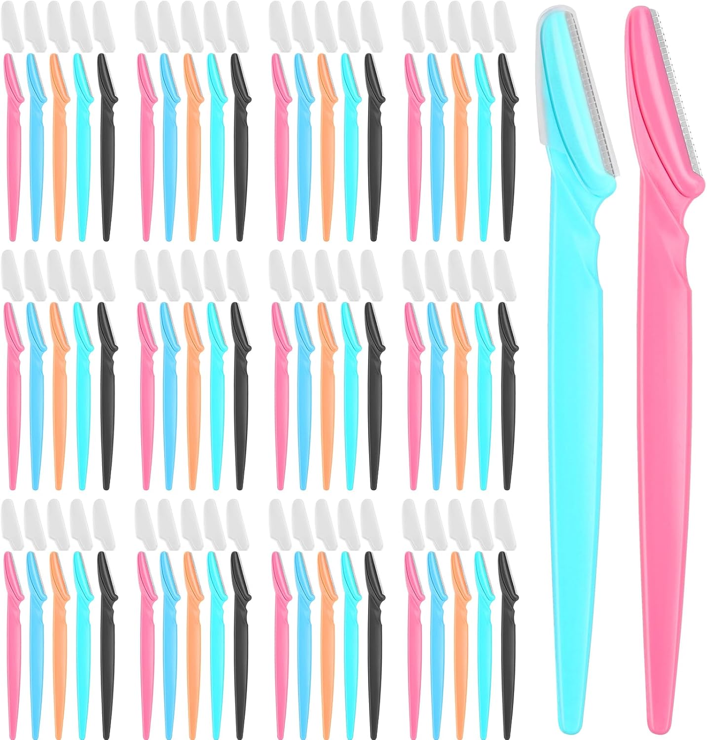 100 Pcs Eyebrow and Face Razors for Women and Men, Multi-Color Facial Shavers with Protective Covers, Safe for Beginners