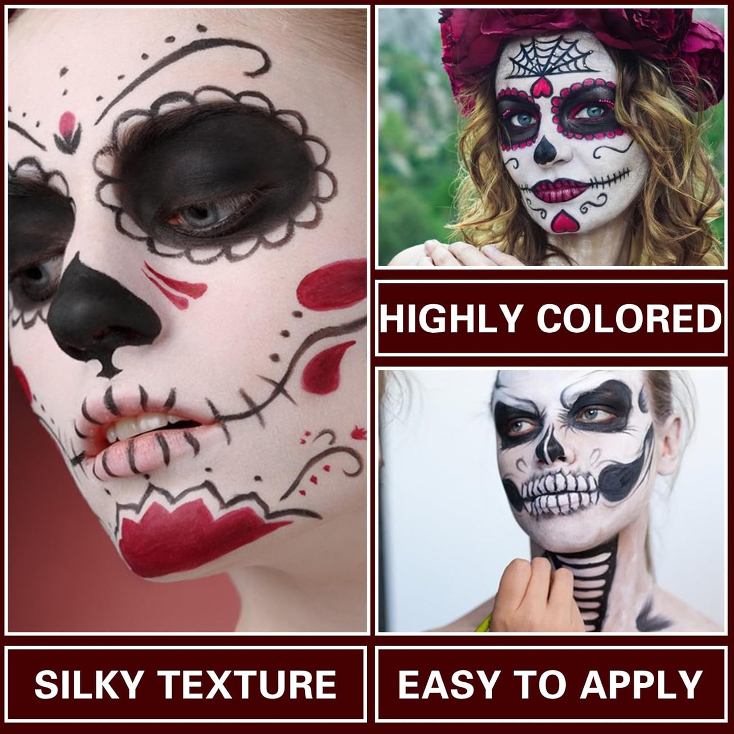 Clown Makeup Kit Black White Red Face Body Paint Palette Halloween Makeup Kit for Sfx Joker Zombie Cosplay Vampire Makeup