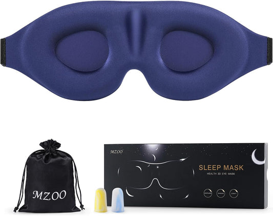 MZOO Luxury Sleep Eye Mask for Side Sleeper Men Women, Zero Eye Pressure 3D Sleeping Mask, Light Blocking Patented Design Night Blindfold, Soft Eye Shade Cover for Travel, Blue