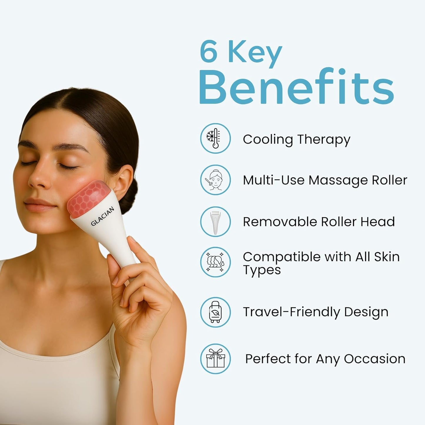 CRYO FACE Roller: Premium Ice Roller for Face Lift, Wrinkles, Double Chin Reducer, Self Care Gifts, Skin Care Tools, Radiant Glow (Beige)