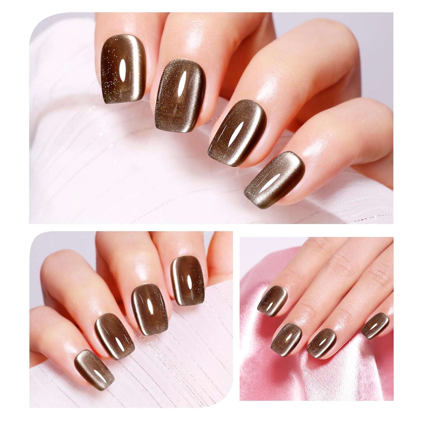 Imtiti Moonlight Cat Eye Gel Nail Polish, 15ml Nude Amber Light Brown Holographic Cat Eyes Glitter Magnetic UV Soak Off Gel Nail Polish with Magnetic Stick for Nail Art 1Pcs