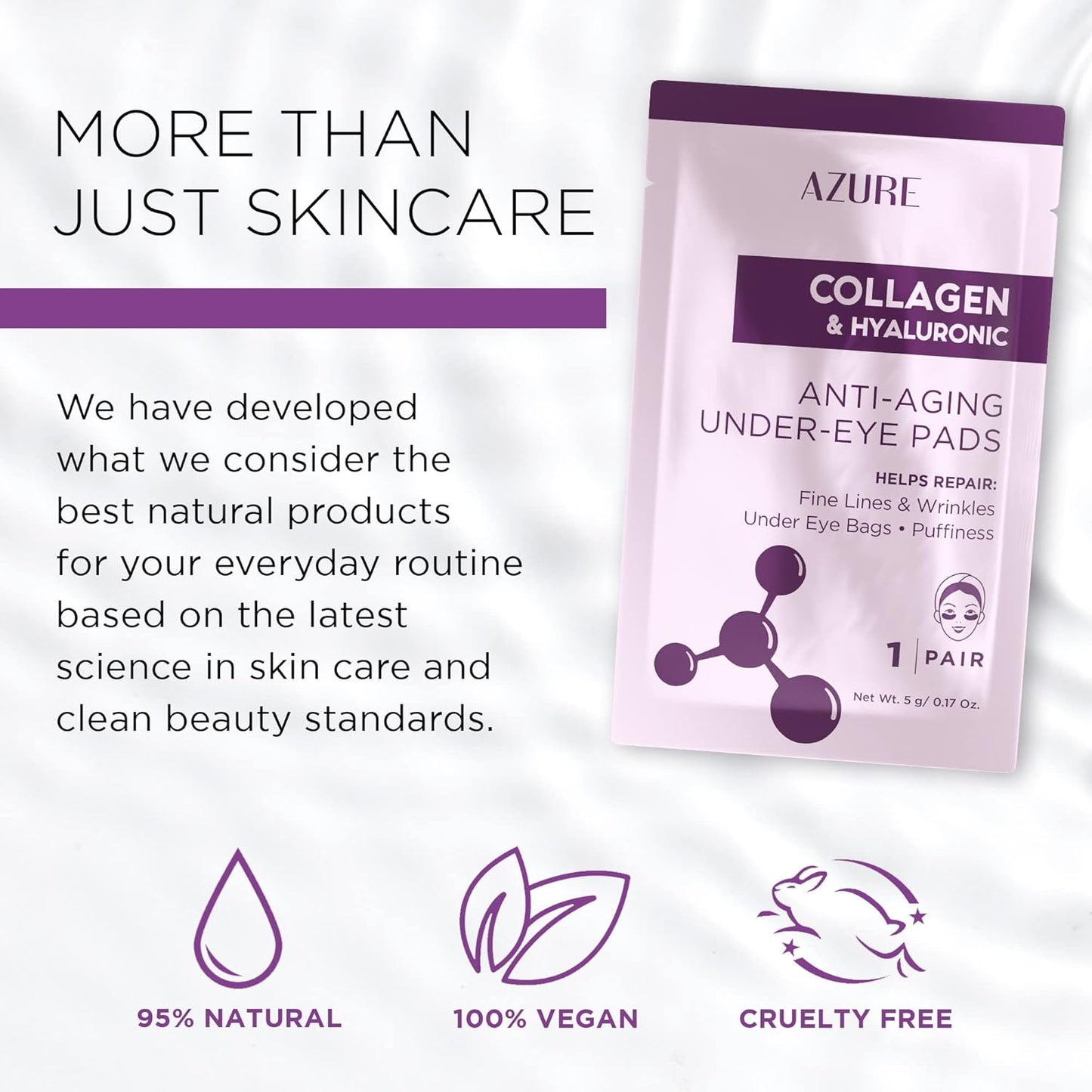 AZURE Collagen & Hyaluronic Acid Anti Aging Under Eye Pads - Lifting & Moisturizing Eye Mask Patches - Reduces Fine Lines, Wrinkles, Dark Circles & Puffiness - Skin Care Made in Korea - 5 Pairs