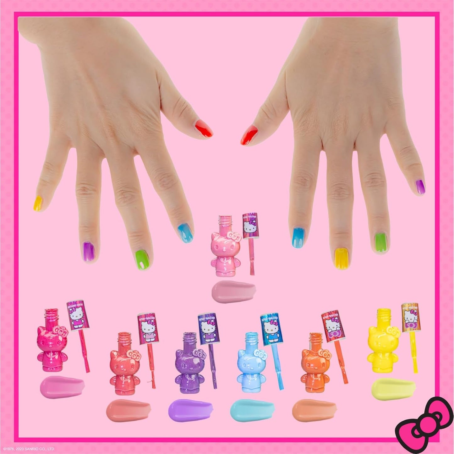 Hello Kitty Non-Toxic Peel-Off Water-Based Safe Quick Dry Nail Polish Set for Girl Kids Ages 3+, Perfect for Birthday Gift Parties, Sleepovers & Makeovers, 18 Pcs