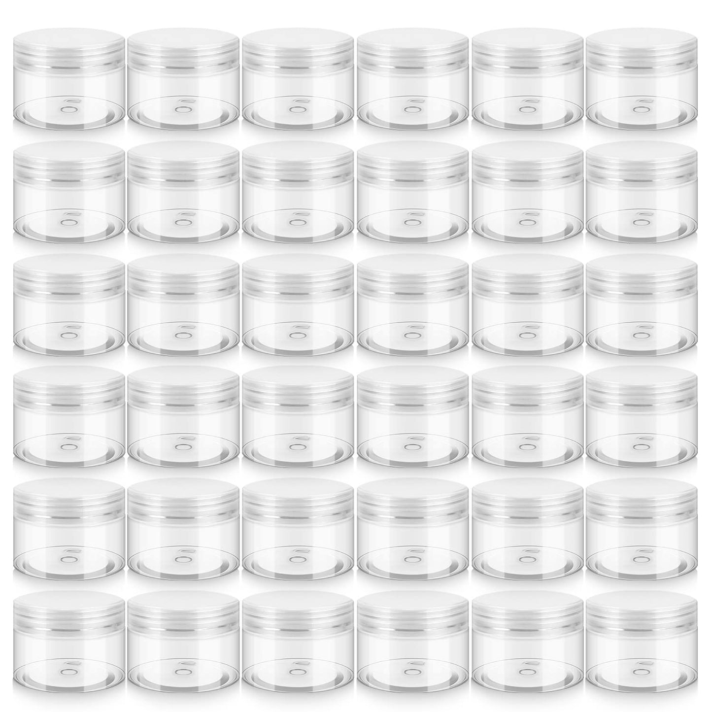 36 Pack 4 OZ Plastic Jars with Lids, BPA Free, Reusable, Refillable Transparent Cosmetic Containers for Bath Salts, Cosmetics, Powders, Beauty Product and Small Accessories - White