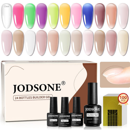 JODSONE Builder Color Gel Top Coat Base Coat Extension Gel 24 PCS Kit Long Lasting High Gloss Gift For Women | alldaygood beauty