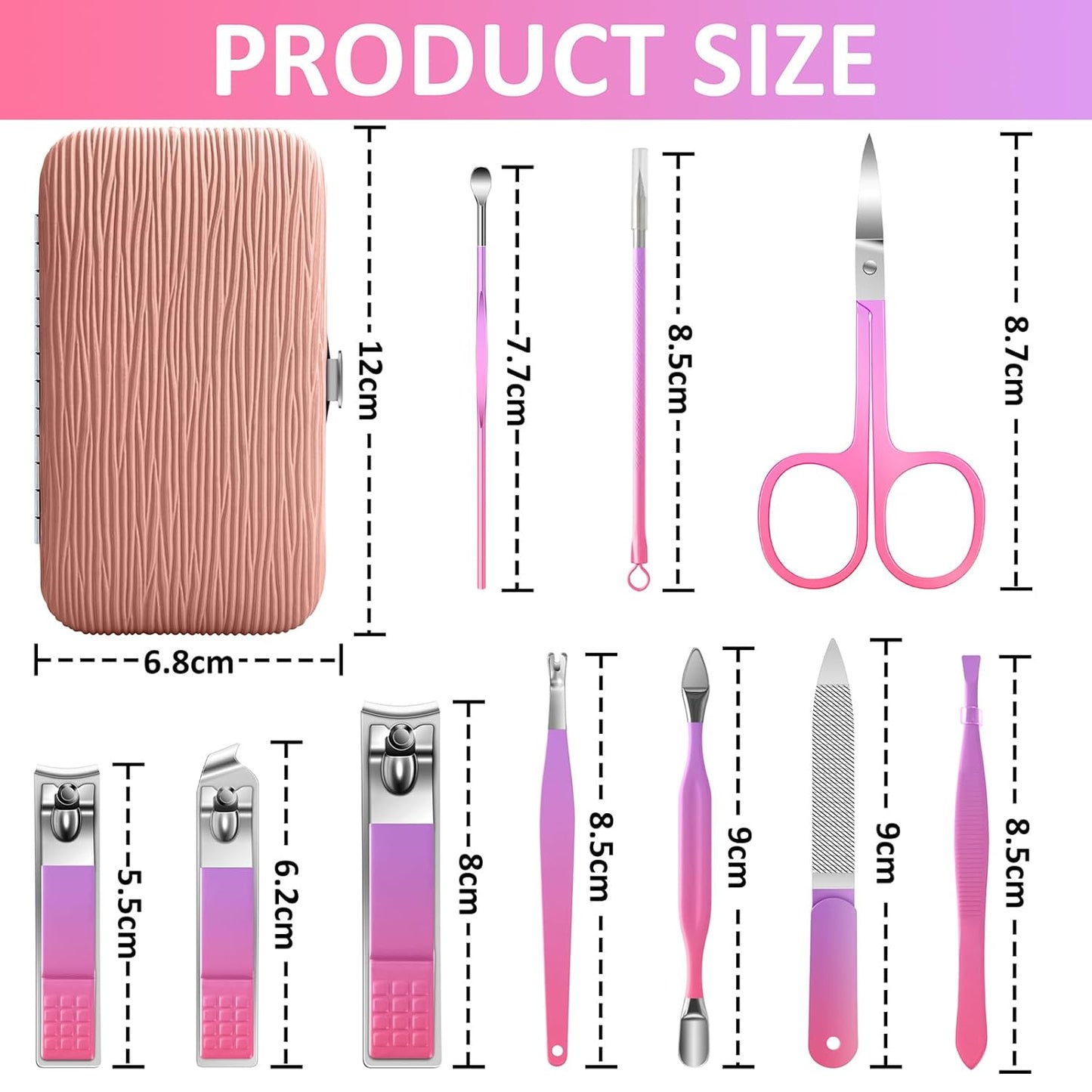 BLESWIN 10 in 1 Manicure Pedicure Kit, Manicure Kit for Women Professional, Mens Nail Grooming Kit, Manicure Tools Gift for Luxury Leather Travel Case for Family Friends (Pink & Purple)